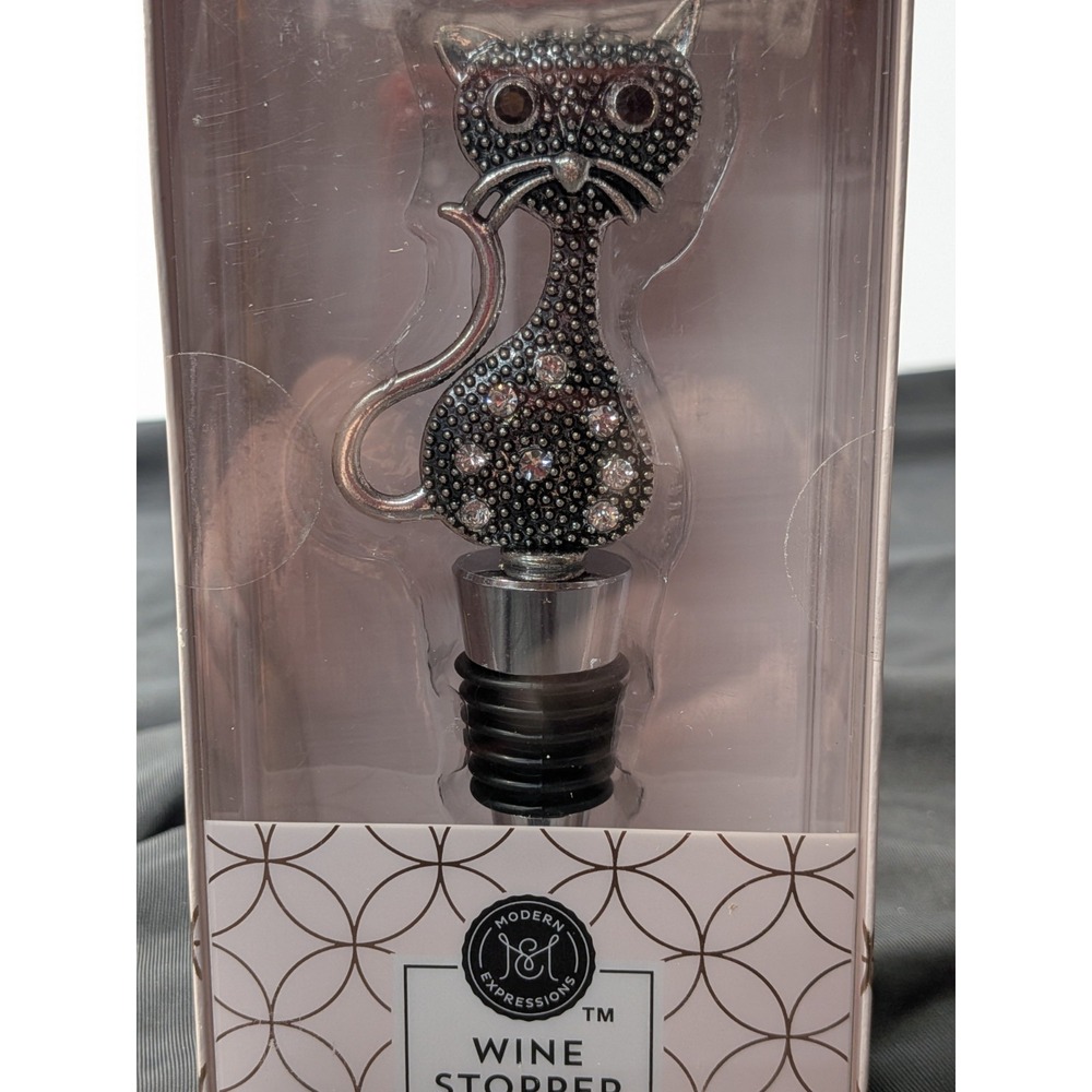 Modern Expressions Rhinestone Cat Wine Stopper - New in Box‎